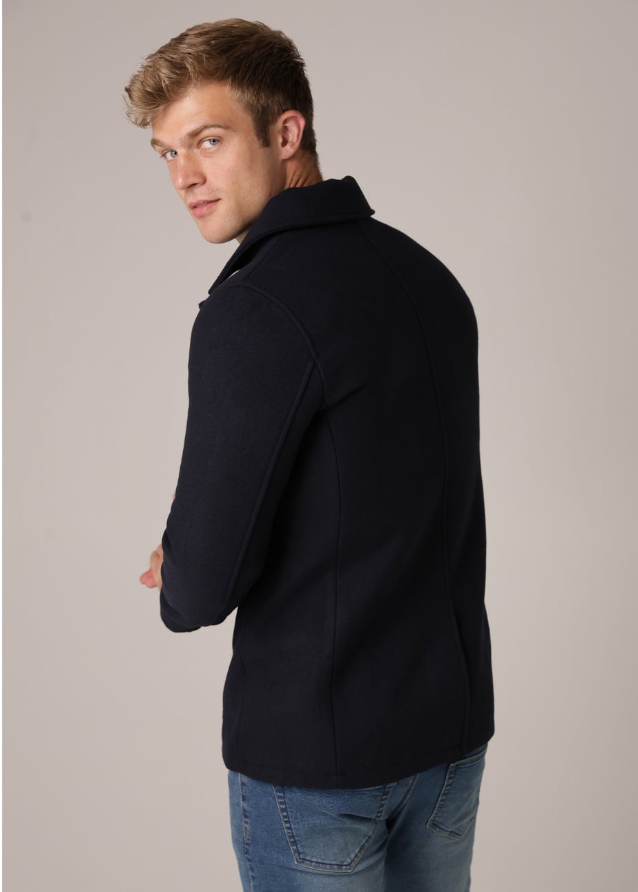 French Connection Navy Double Breasted Funnel Pea Coat