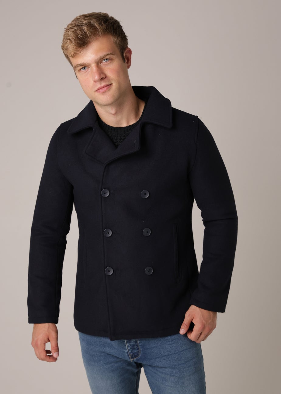 French Connection Navy Double Breasted Funnel Pea Coat