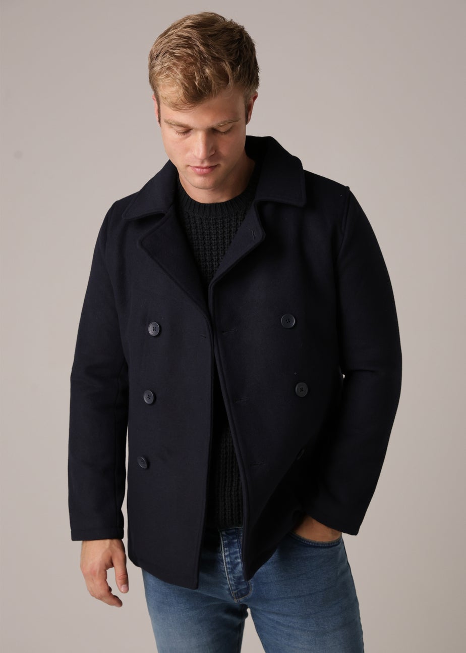 French Connection Navy Double Breasted Funnel Pea Coat