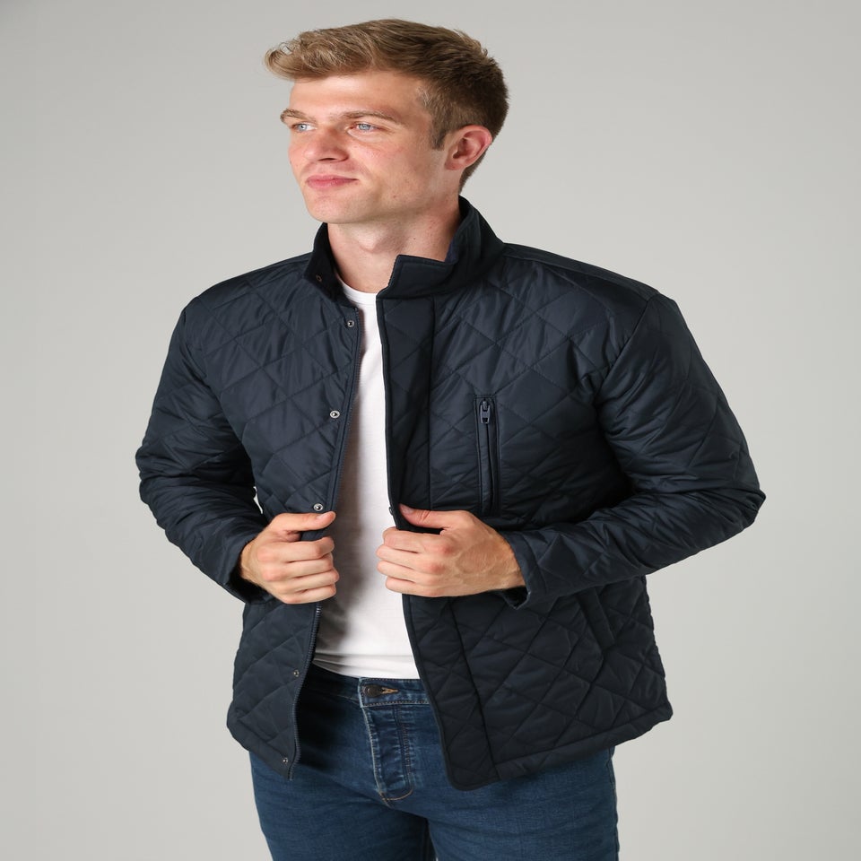French Connection Navy Funnel Neck Diamond Quilted Jacket