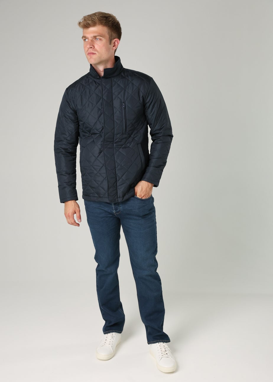French Connection Navy Funnel Neck Diamond Quilted Jacket