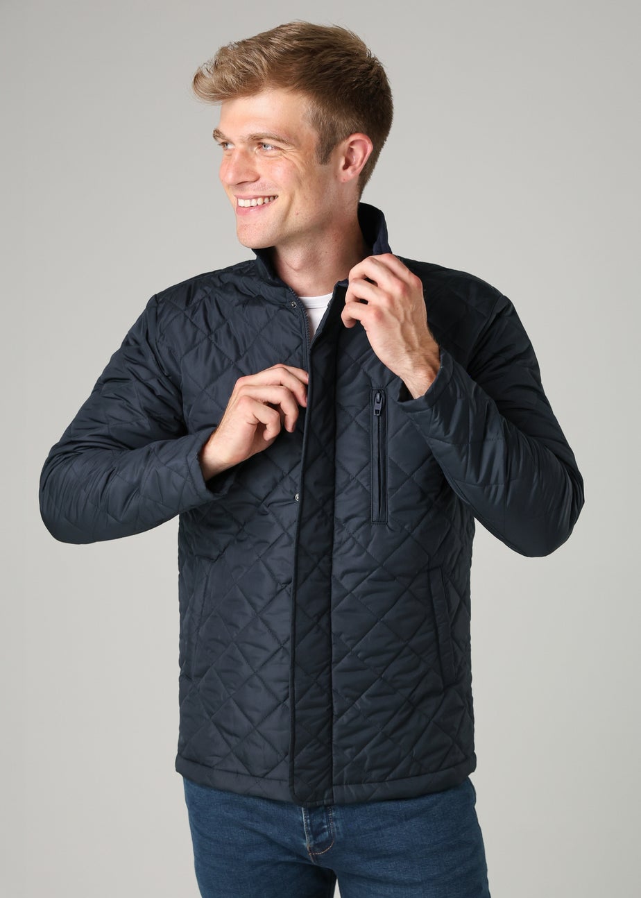 French Connection Navy Funnel Neck Diamond Quilted Jacket