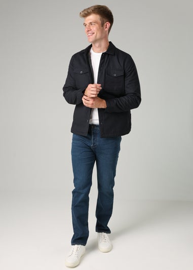 French Connection Navy Cotton Worker-Style Button Overshirt