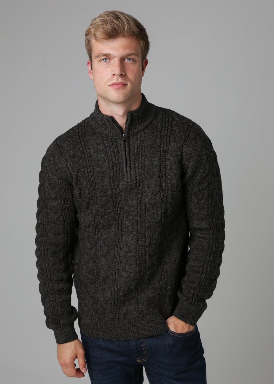 French Connection Charcoal 1/2 Zip Cable Knit Jumper