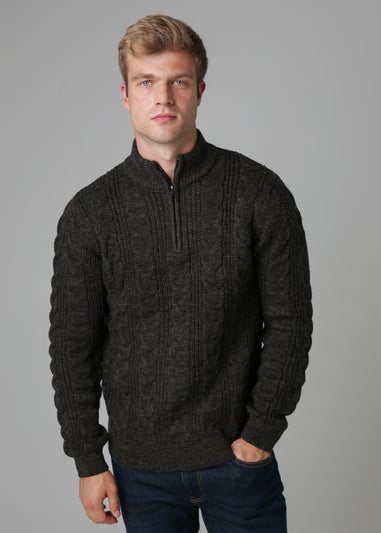 French Connection Charcoal 1/2 Zip Cable Knit Jumper