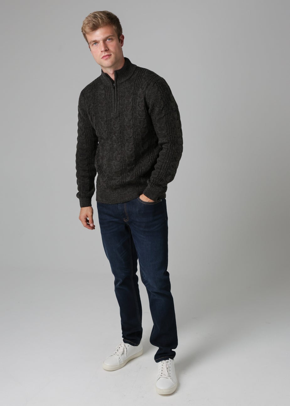 French Connection Charcoal 1/2 Zip Cable Knit Jumper