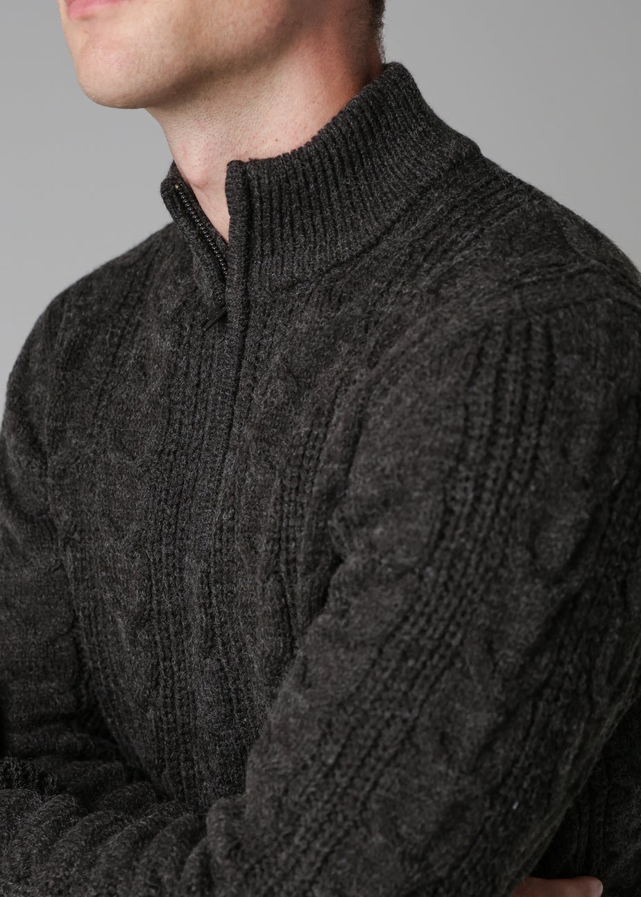 French Connection Charcoal 1/2 Zip Cable Knit Jumper