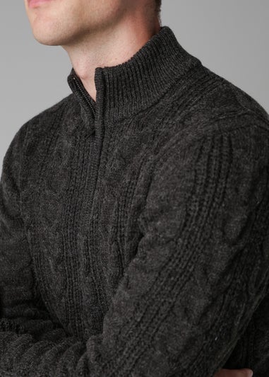 French Connection Charcoal 1/2 Zip Cable Knit Jumper
