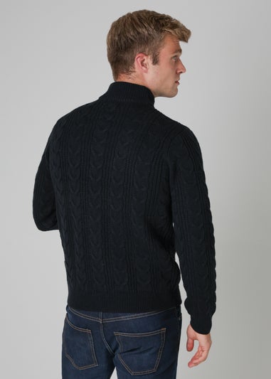 French Connection Navy 1/2 Zip Cable Knit Jumper