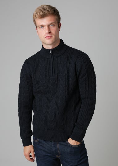 French Connection Navy 1/2 Zip Cable Knit Jumper