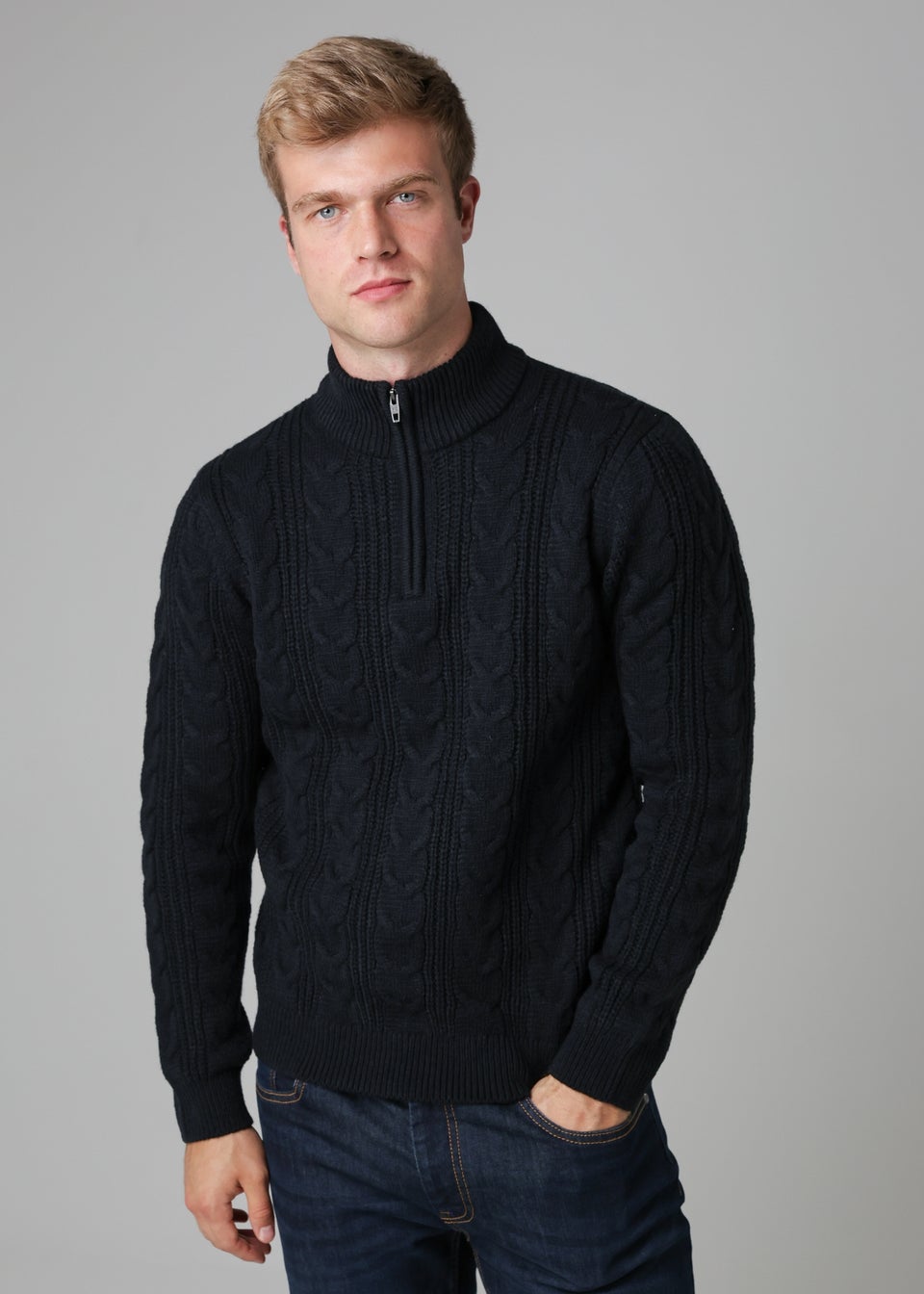French Connection Navy 1/2 Zip Cable Knit Jumper