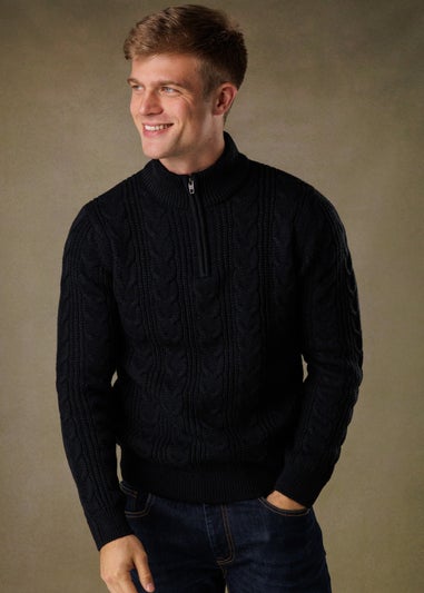 French Connection Navy 1/2 Zip Cable Knit Jumper