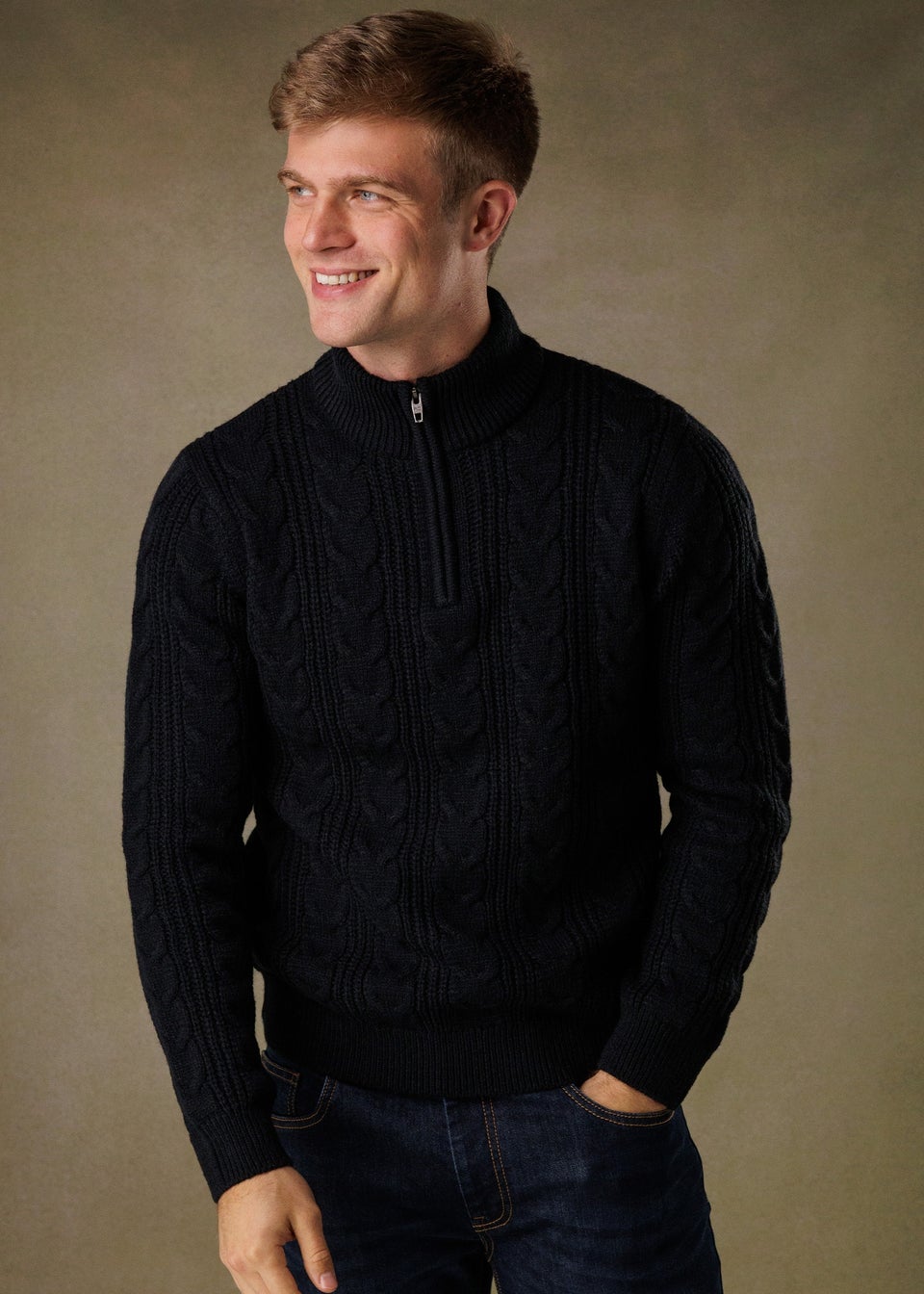 French Connection Navy 1/2 Zip Cable Knit Jumper