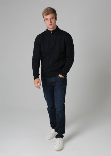 French Connection Navy 1/2 Zip Cable Knit Jumper