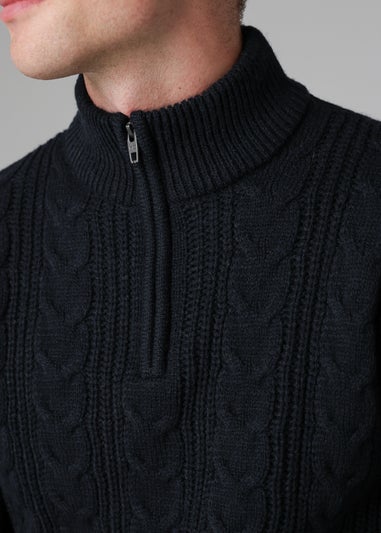 French Connection Navy 1/2 Zip Cable Knit Jumper