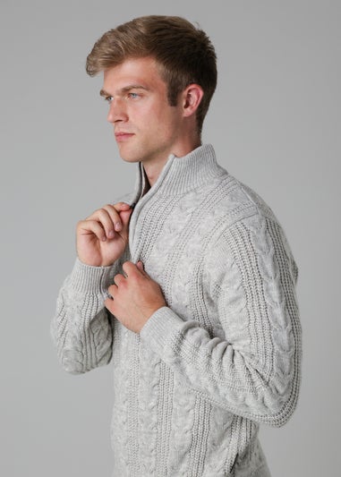French Connection Ecru 1/2 Zip Cable Knit Jumper