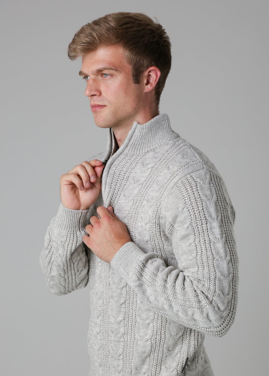 French Connection Ecru 1/2 Zip Cable Knit Jumper