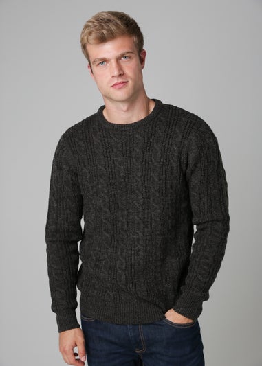 French Connection Charcoal Cable Knit Crew Neck Jumper