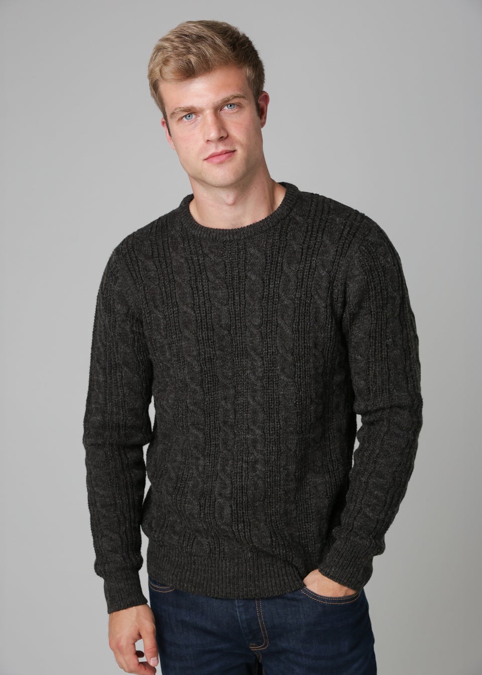 French Connection Charcoal Cable Knit Crew Neck Jumper