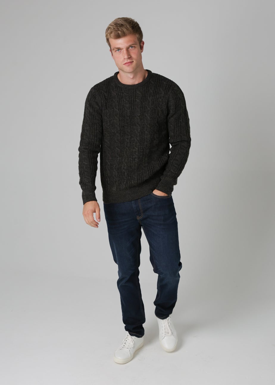 French Connection Charcoal Cable Knit Crew Neck Jumper