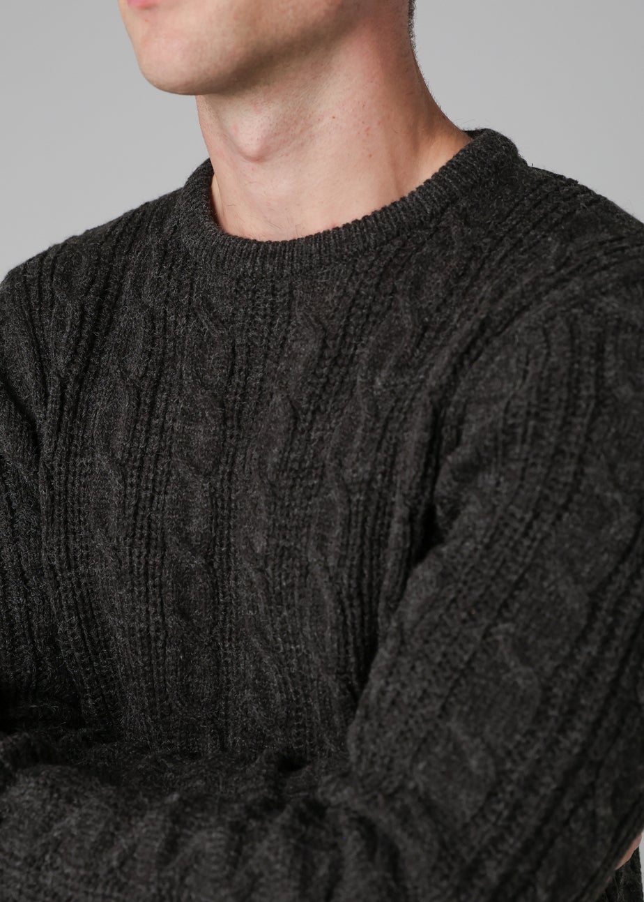 French Connection Charcoal Cable Knit Crew Neck Jumper