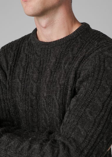 French Connection Charcoal Cable Knit Crew Neck Jumper