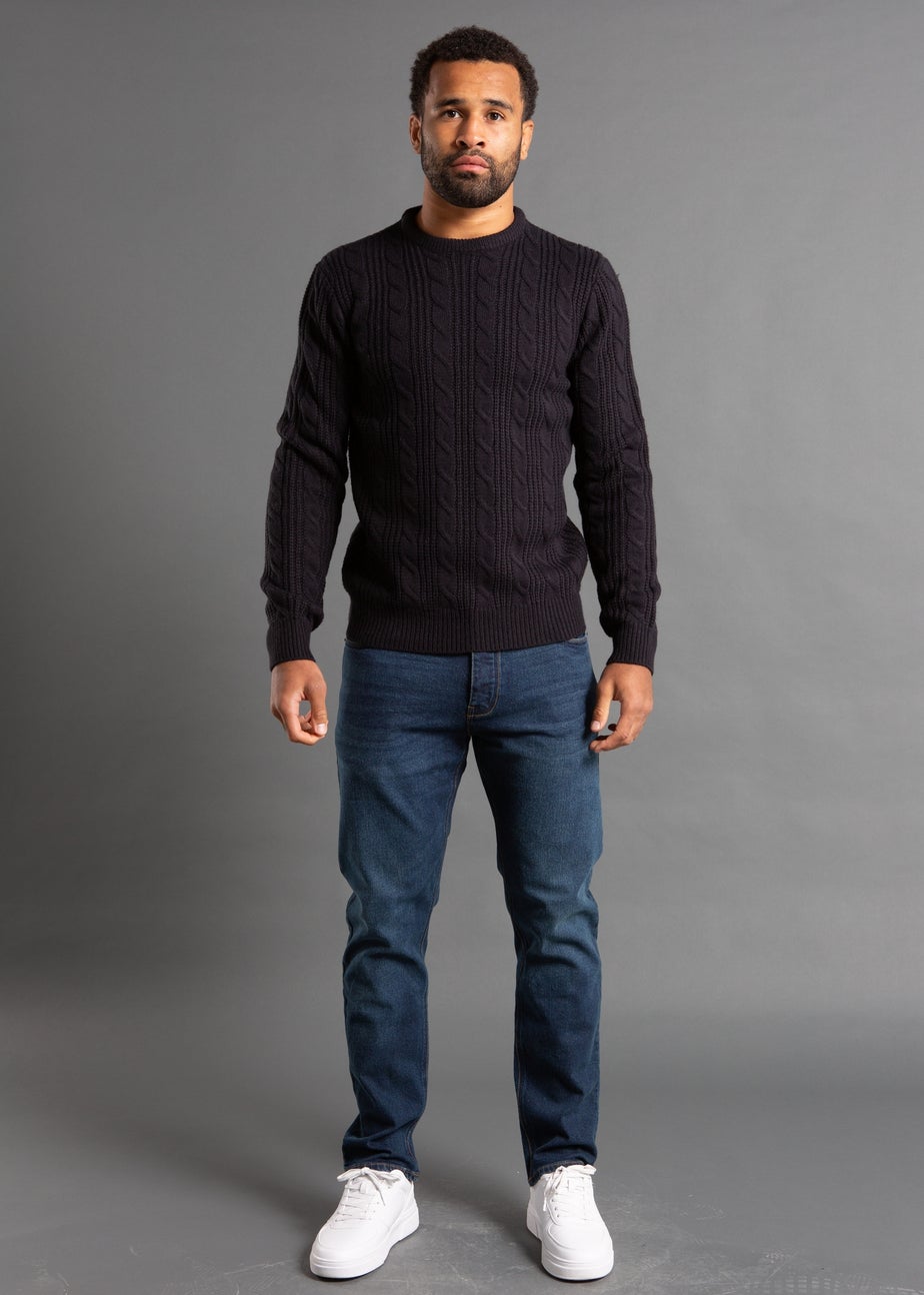 French Connection Navy Cable Knit Crew Neck Jumper