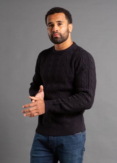 French Connection Navy Cable Knit Crew Neck Jumper