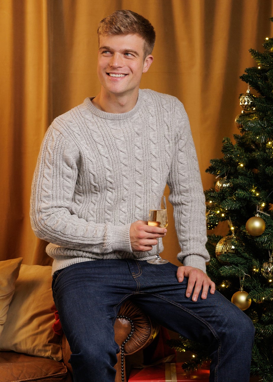 French Connection Ecru Cable Knit Crew Neck Jumper