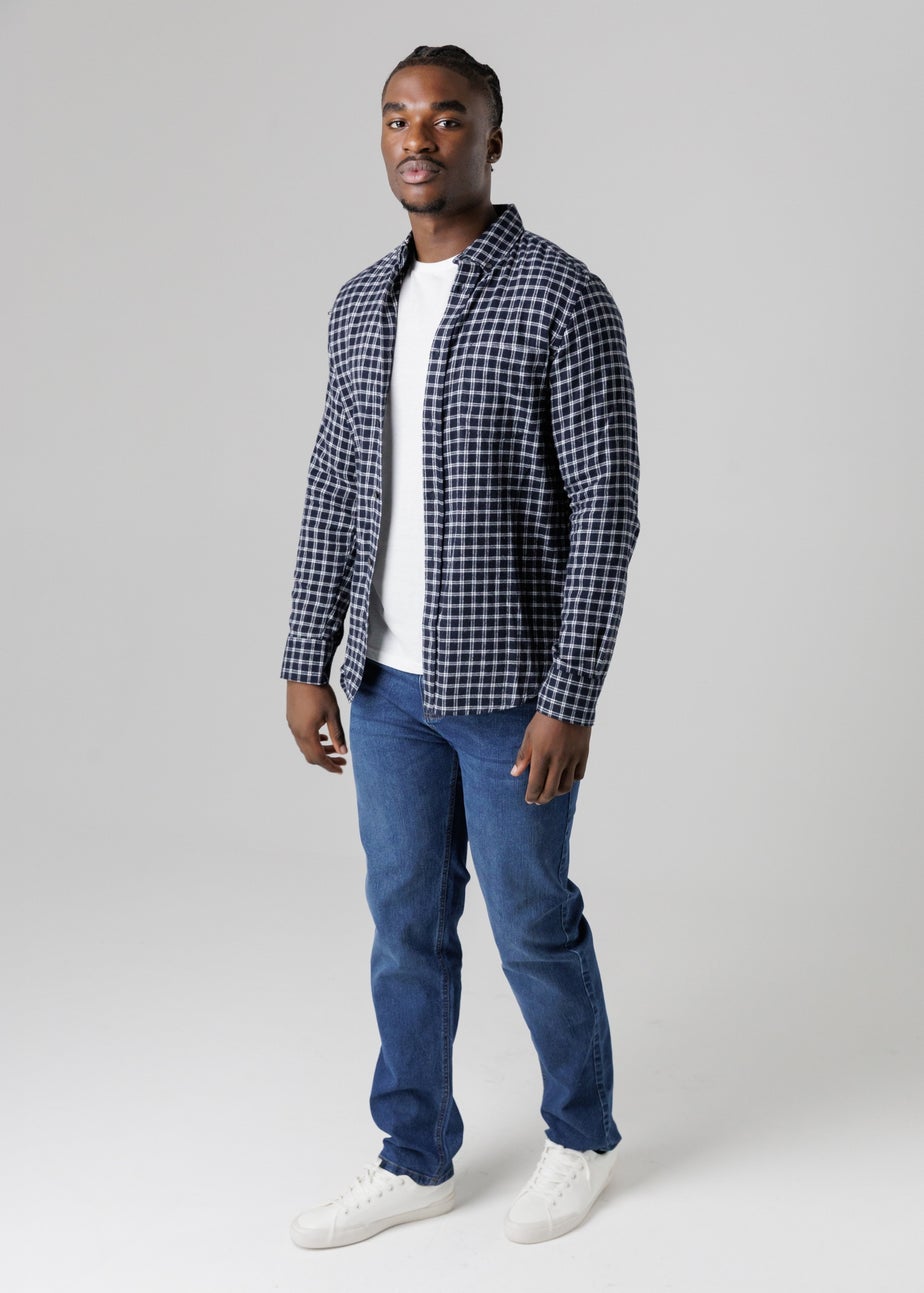 French Connection Navy Cotton Check Flannel Long Sleeve Shirt
