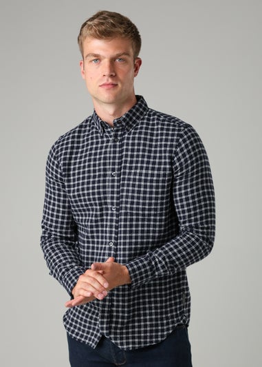 French Connection Navy Cotton Check Flannel Long Sleeve Shirt
