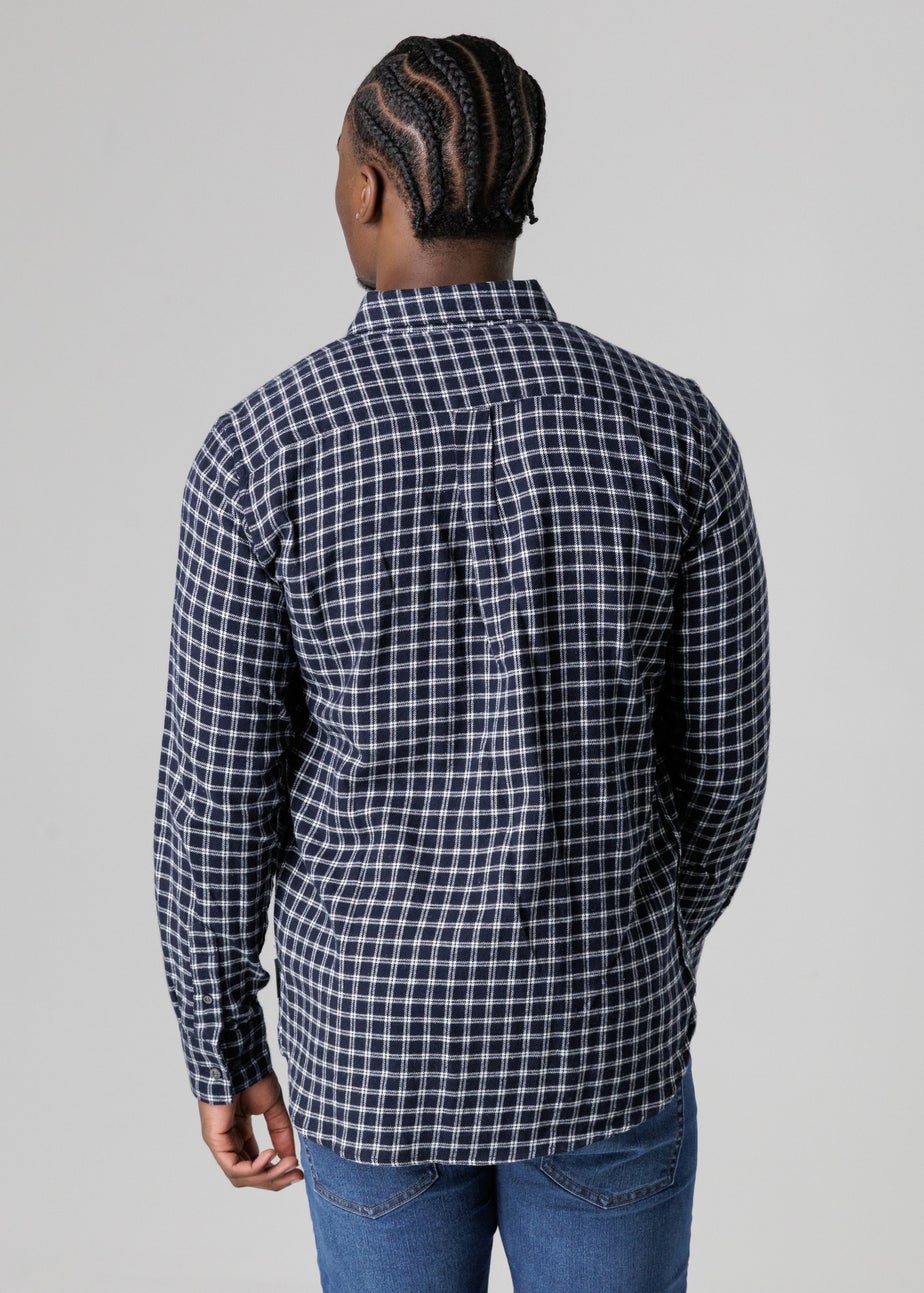 French Connection Navy Cotton Check Flannel Long Sleeve Shirt