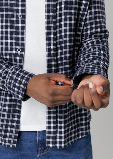 French Connection Navy Cotton Check Flannel Long Sleeve Shirt
