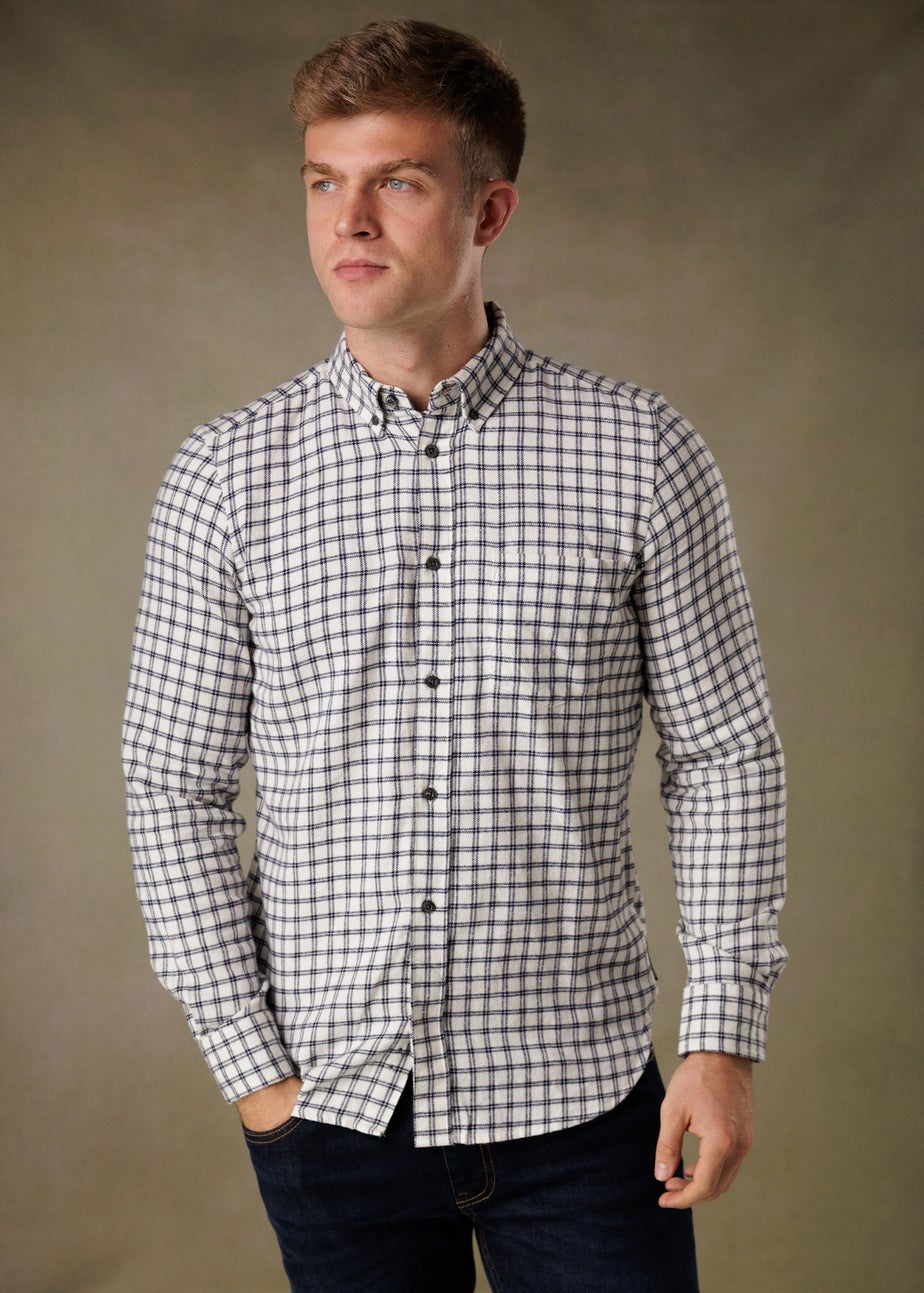 French Connection Ecru Cotton Check Flannel Long Sleeve Shirt