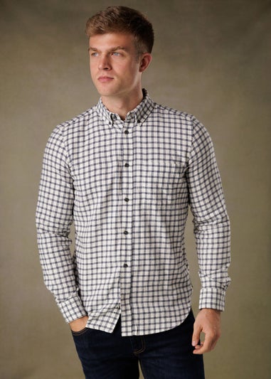 French Connection Ecru Cotton Check Flannel Long Sleeve Shirt