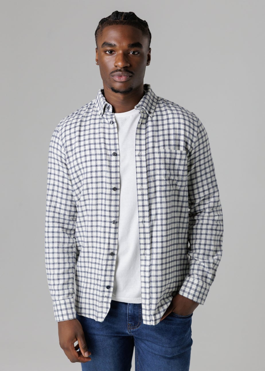 French Connection Ecru Cotton Check Flannel Long Sleeve Shirt