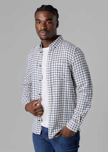French Connection Ecru Cotton Check Flannel Long Sleeve Shirt