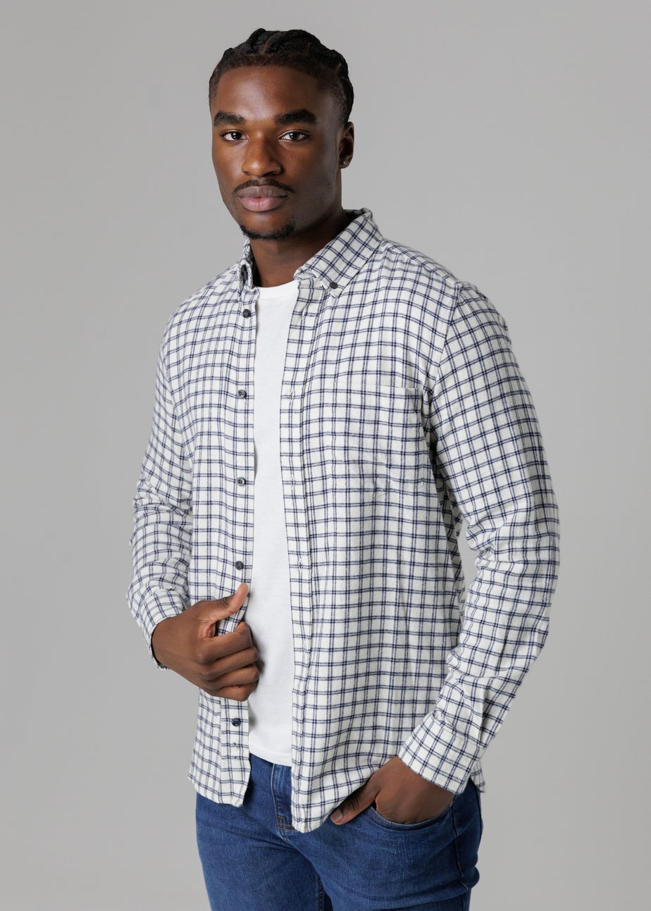 French Connection Ecru Cotton Check Flannel Long Sleeve Shirt