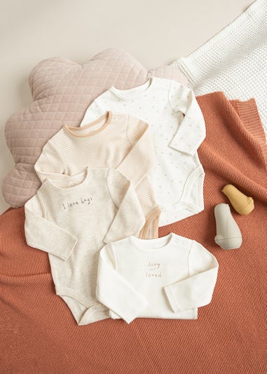 Cool Club Beige 4-Pack Printed Long Sleeve Bodysuits (1-9 mnths)