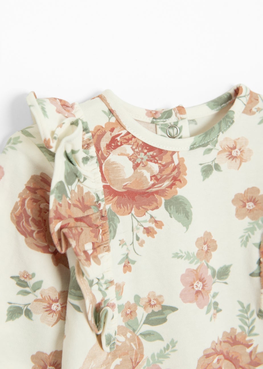 Cool Club White Frill Shoulder Printed Long Sleeve Bodysuit (2 - 36 mnths)