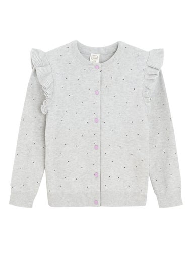 Cool Club Grey Button-Up Polka Dot Ruffle Shoulder Cardigan (3-8 yrs)