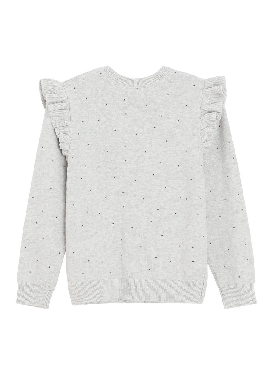 Cool Club Grey Button-Up Polka Dot Ruffle Shoulder Cardigan (3-8 yrs)