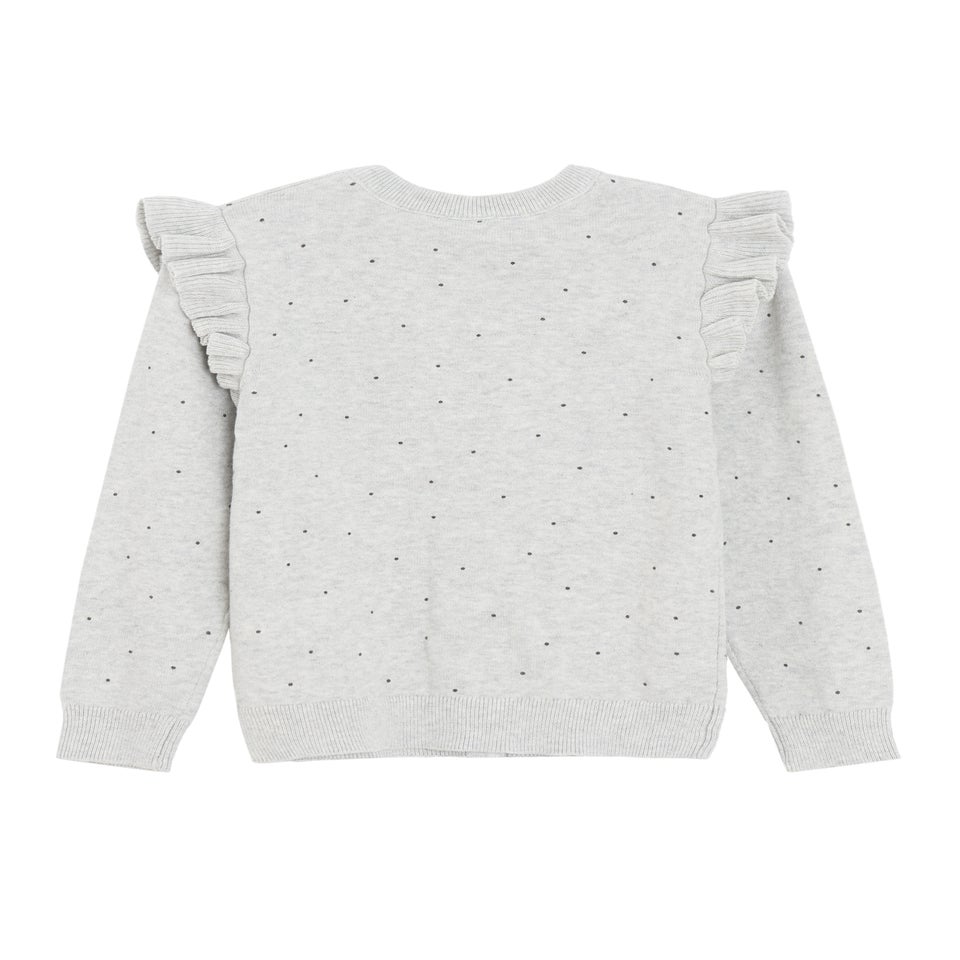 Cool Club Grey Button-Up Polka Dot Ruffle Shoulder Cardigan (3-8 yrs)