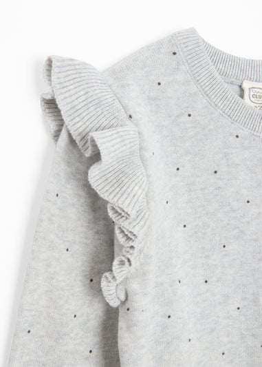 Cool Club Grey Button-Up Polka Dot Ruffle Shoulder Cardigan (3-8 yrs)