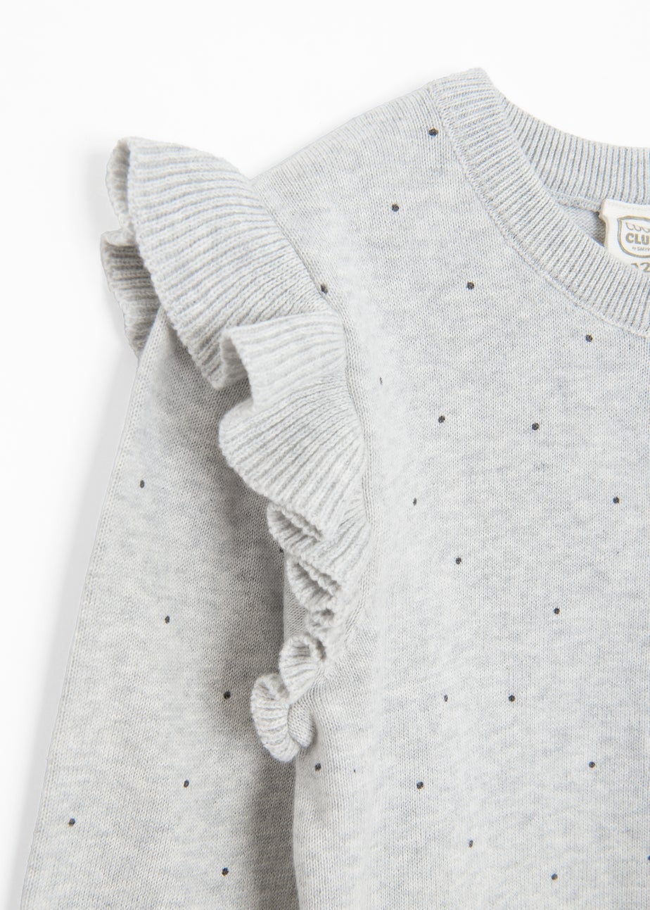 Cool Club Grey Button-Up Polka Dot Ruffle Shoulder Cardigan (3-8 yrs)