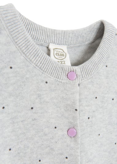 Cool Club Grey Button-Up Polka Dot Ruffle Shoulder Cardigan (3-8 yrs)