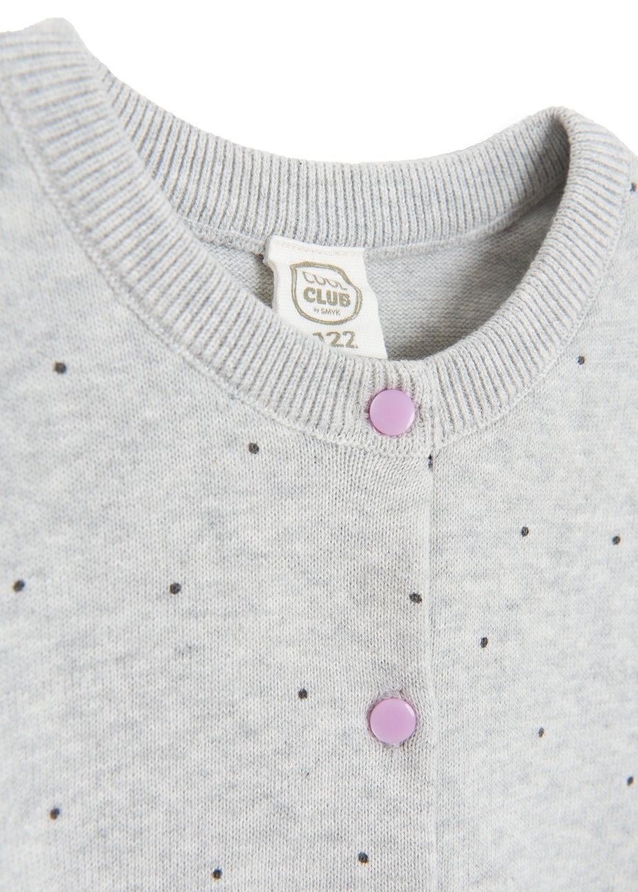 Cool Club Grey Button-Up Polka Dot Ruffle Shoulder Cardigan (3-8 yrs)