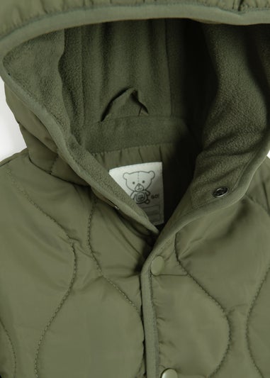 Cool Club Green Quilted Hooded Button-Up Jacket (3-24 mnths)