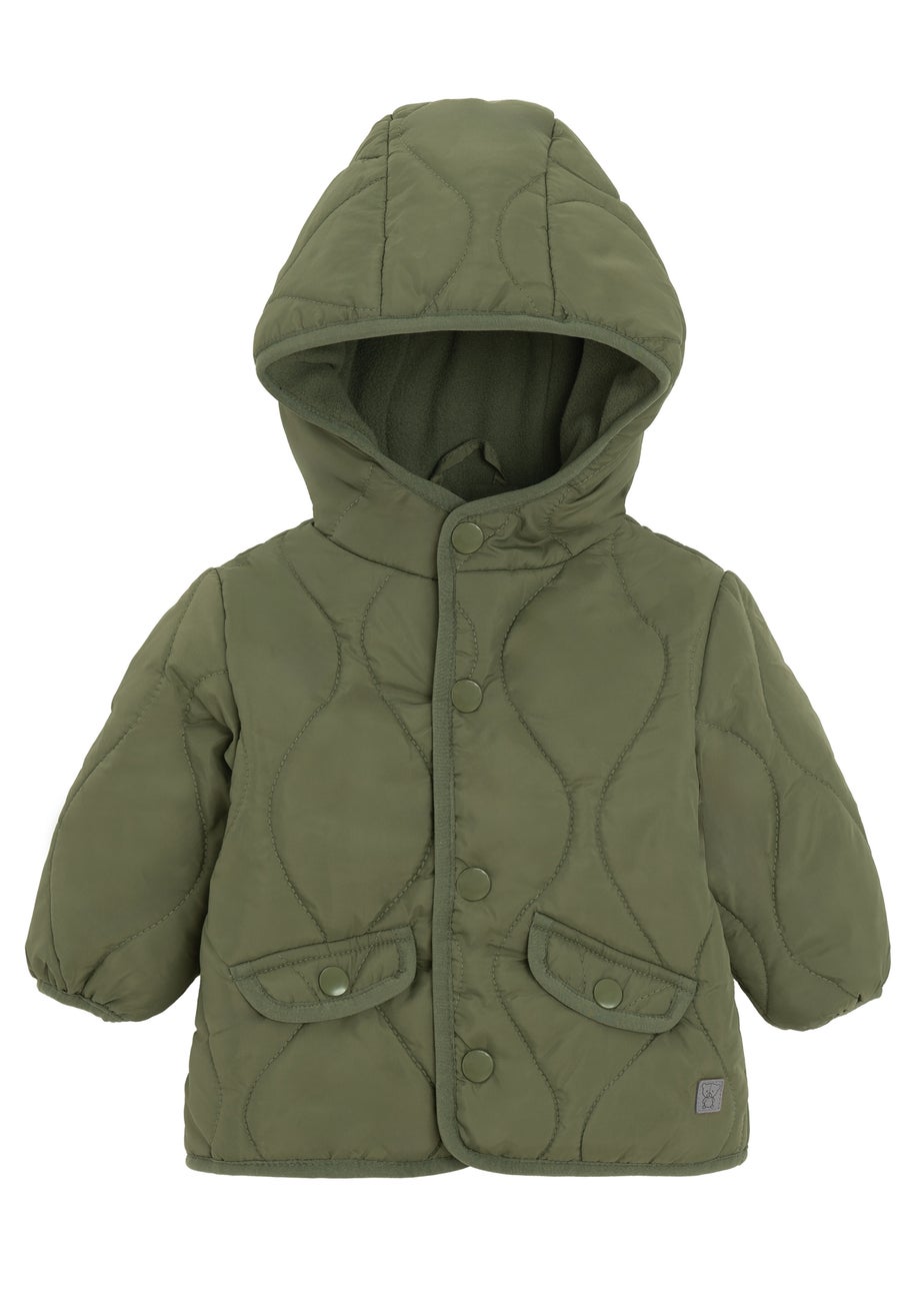 Cool Club Green Quilted Hooded Button-Up Jacket (3-24 mnths)