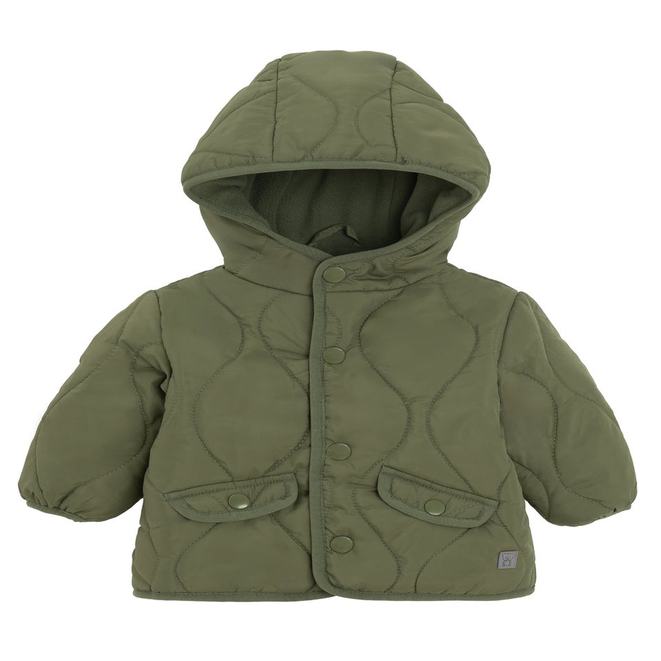Cool Club Green Quilted Hooded Button-Up Jacket (3-24 mnths)